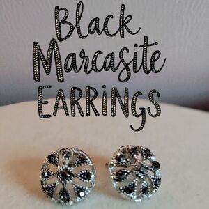 Black Marcasite Stud Fashion Earrings